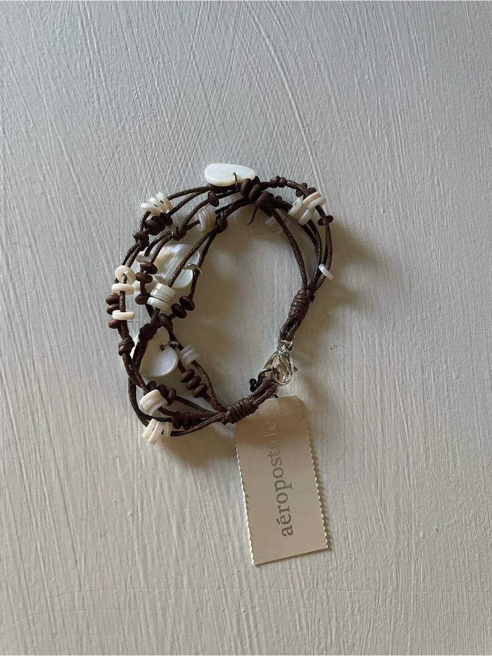 Y2K Aeropostale Brown and White Beaded Wrap Bracelet